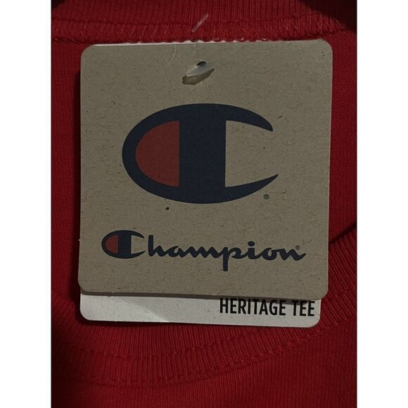 CHAMPION Mens T-Shirt Short Sleeve Small Red Plain Logo Activewear Casual NWT - Picture 8 of 10